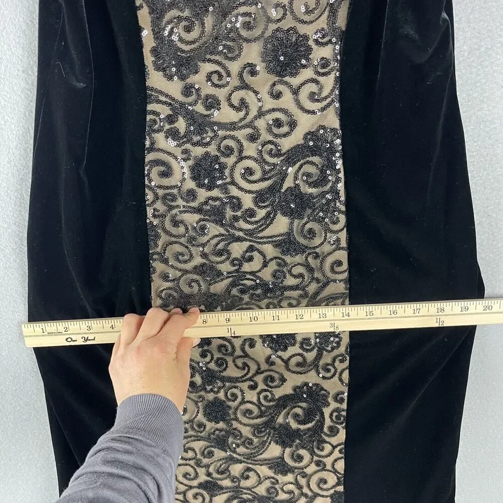 Alex Evenings Formal Dress Women 12 Black Sequin Velvet Mermaid Witchy Glam Goth